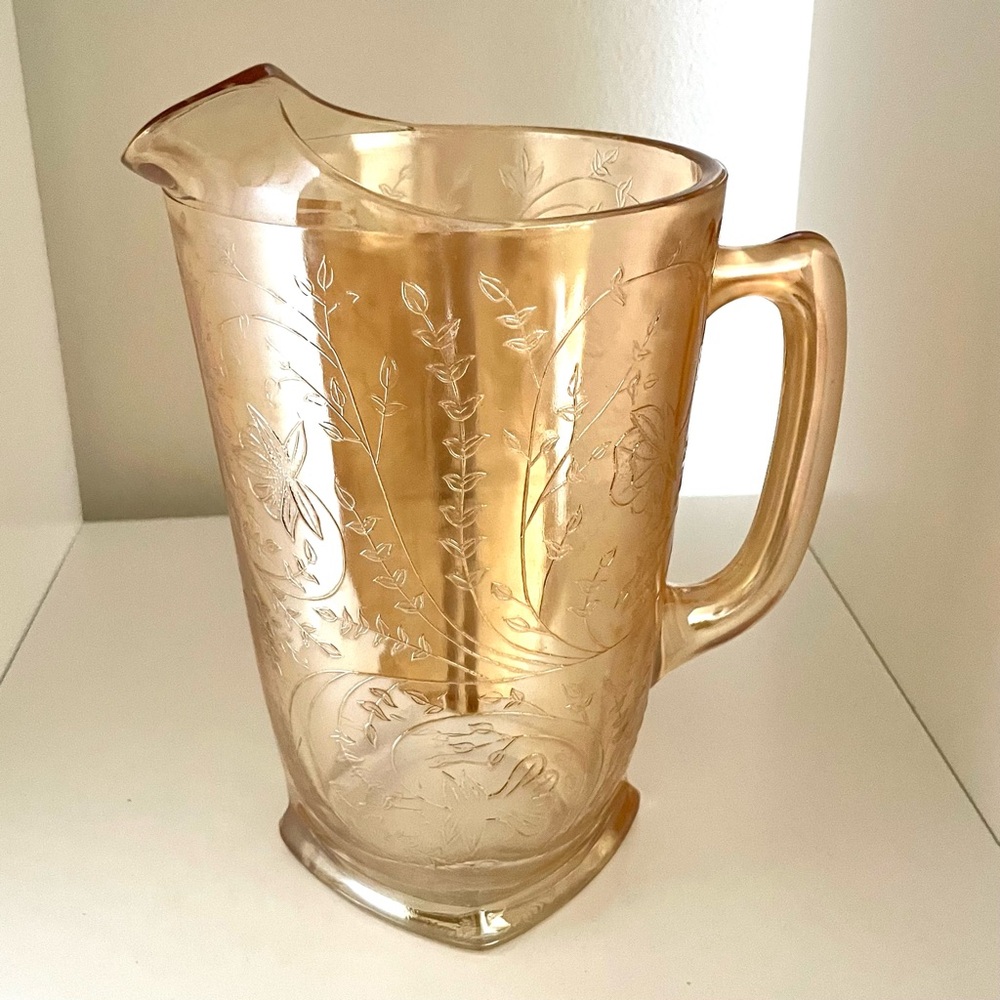 MCM Jeannette Floragold Glass Louisa Pitcher, Iridescent Marigold 64oz